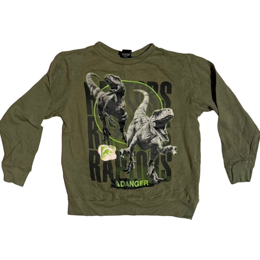 Jurassic World Dominion Raptors Graphic Sweatshirt Mens Large Olive Green Y2K
